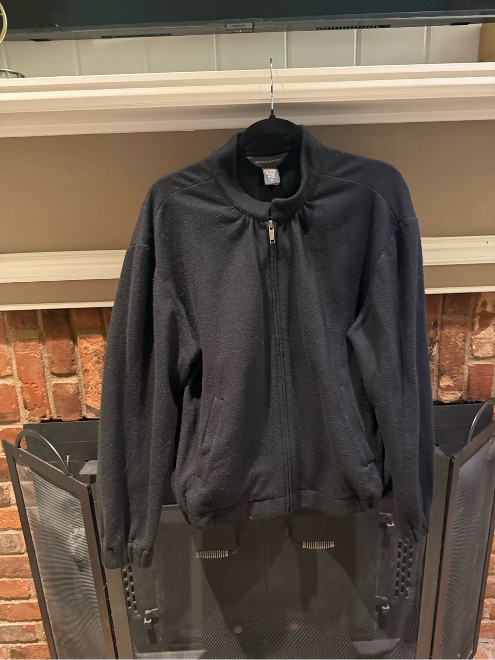 Banana Republic Wool-Blend Full-Zip Bomber Jacket Black Size XL